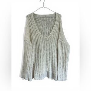 Light cream Open-Knit V-Neck Sweater- POL